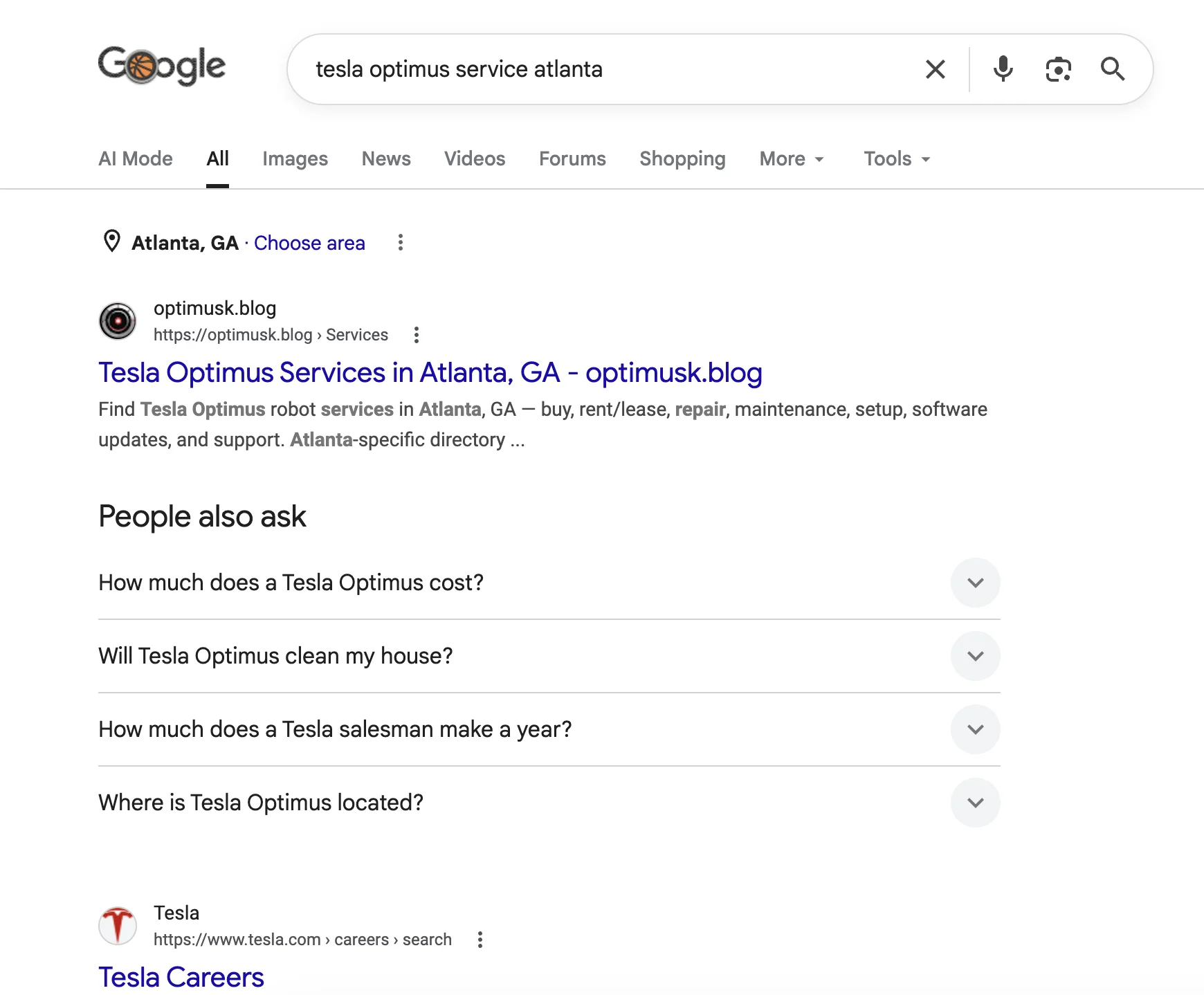 Google search: tesla optimus service atlanta — optimusk.blog #1