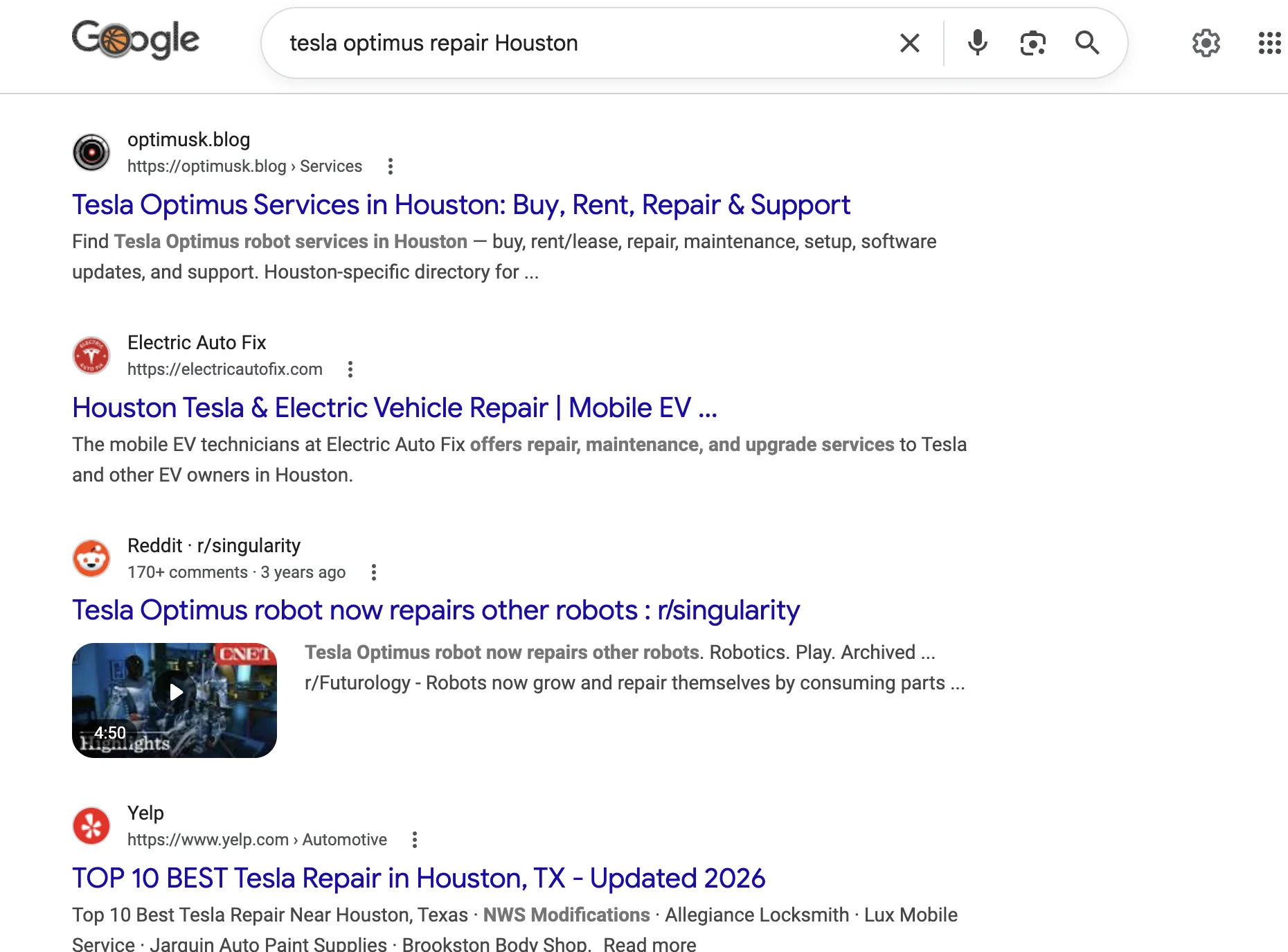 Google search: tesla optimus repair Houston — optimusk.blog #1